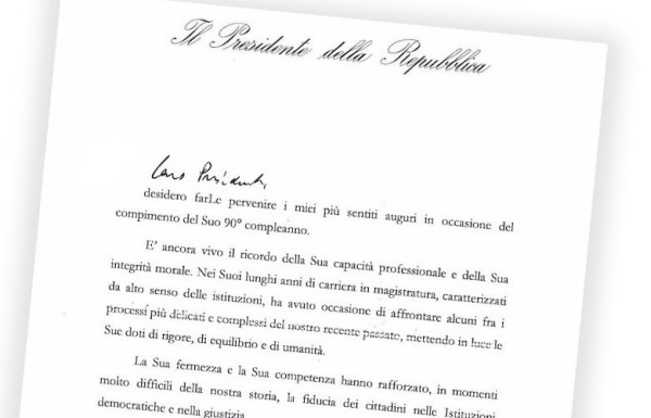 Il Presidente della Repubblica fa i suoi auguri al magistrato Severino Santiapichi